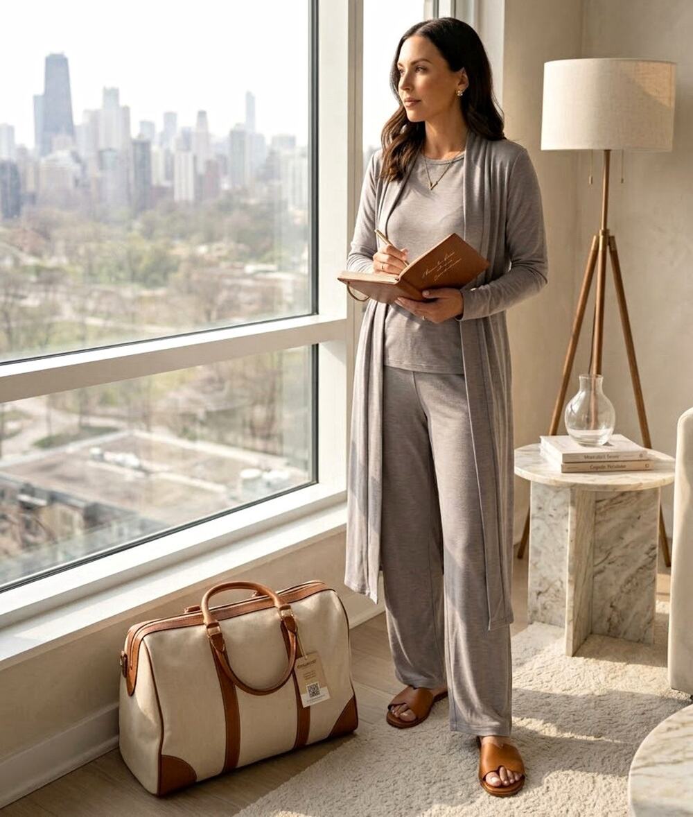 NWT OVVABABY 3-Piece Minimalist Lounge Set Heather Grey Duster Cardigan Pants/S